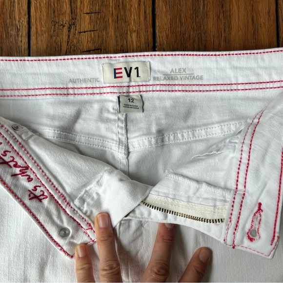 EV1 Red White Blue Stripe White Denim Mini Skirt 12 Racing Cotton Race Preppy - Picture 5 of 11